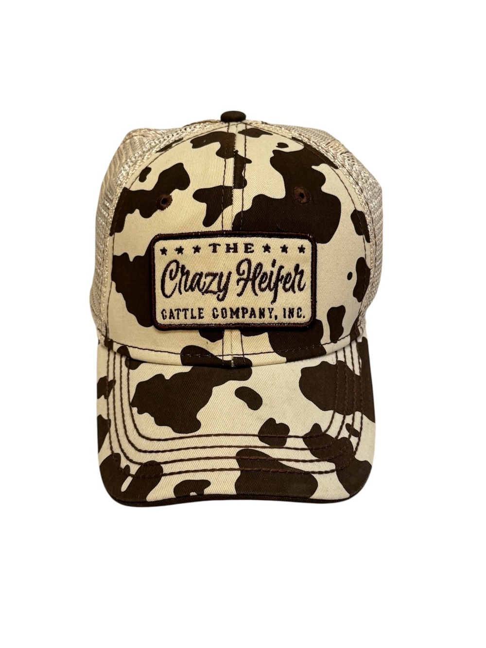 The Crazy Heifer Brown Tan Cow Print  Idyllwind Trucker SnapBack Cap Hat